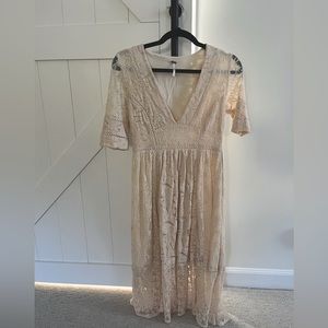 Free People lace midi dress cream